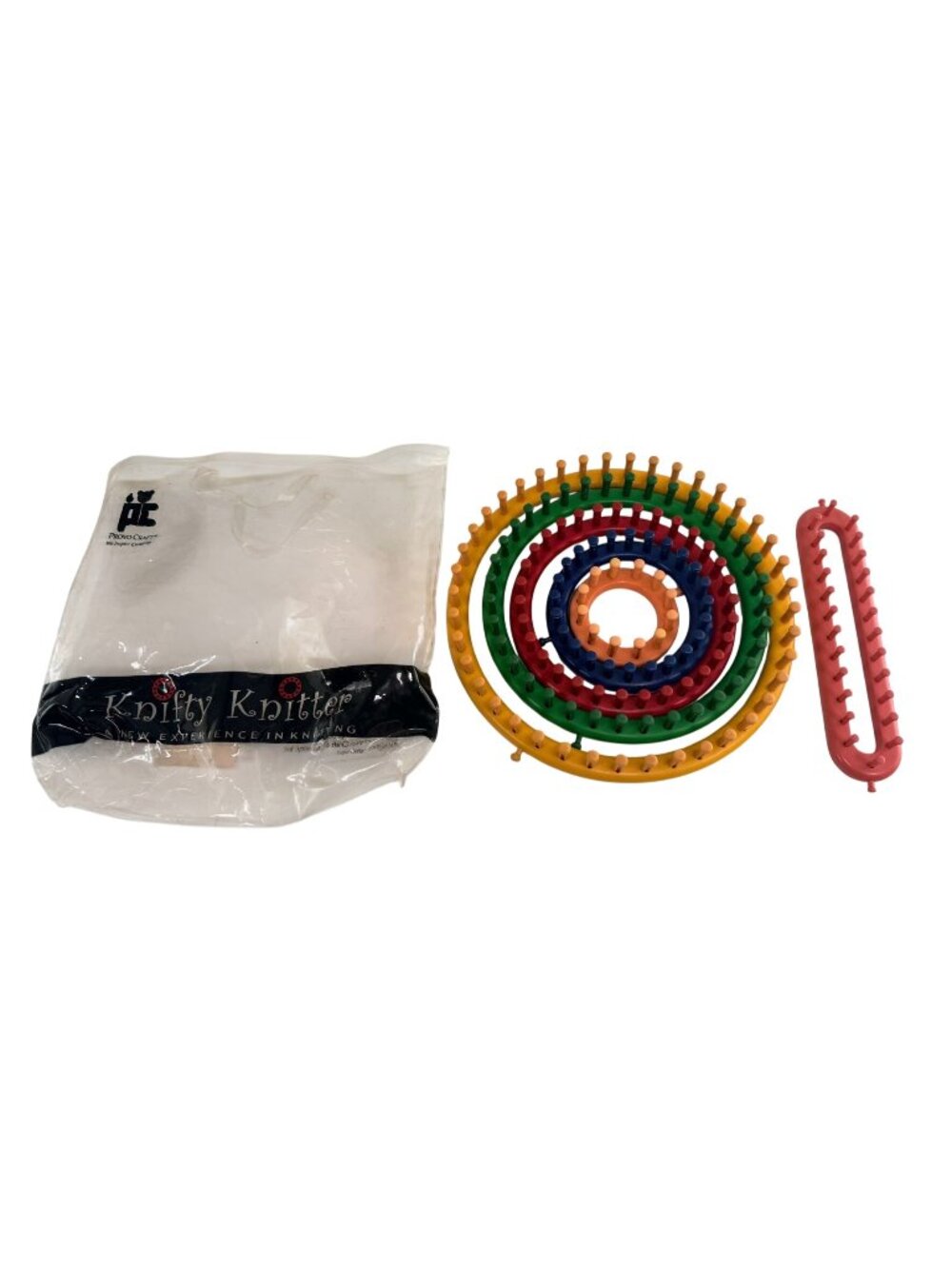 Crafters Knifty Knitter 6 pcs Plastic Round & Oval Knitting Loom Set & Bag